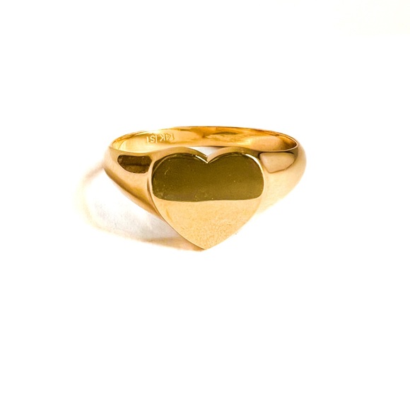 14k Solid Gold Heart Signet Ring - Picture 1 of 8